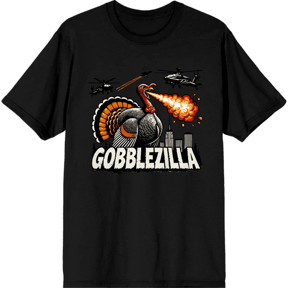 Turkey Gobblezilla Adult Black Crew Neck Short Sleeve Tee-3XL