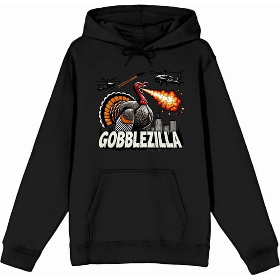 Turkey Gobblezilla Adult Blue Long Sleeve Hoodie-Small