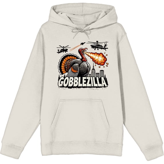 Turkey Gobblezilla Adult Sand Long Sleeve Hoodie-Small