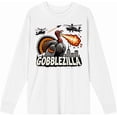 thumbnail image 1 of Turkey Gobblezilla Adult White Crew Neck Long Sleeve Tee-Small, 1 of 6