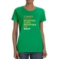 thumbnail image 1 of Turkey Gravy Stuffing Corn Women Kelly Green T-Shirt, Female XX-Large, 1 of 4