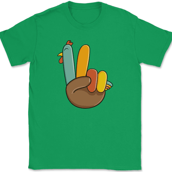 Turkey Hand Thanksgiving T-Shirt Funny Holiday Peace Humor Graphic Gift Tee - Green, 4XL