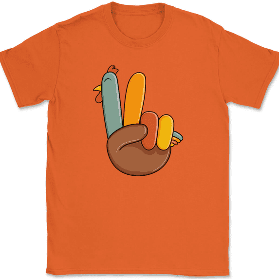 Turkey Hand Thanksgiving T-Shirt Funny Holiday Peace Humor Graphic Gift Tee - Orange, 3XL