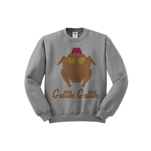 Turkey Head Thanksgiving Sweatshirt Large Grey