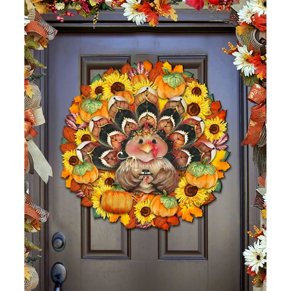 Turkey Holiday Door Wreath, Door Hanger by J. Mills Price | Thanksgiving Halloween Decor - 8185305-3H-MP