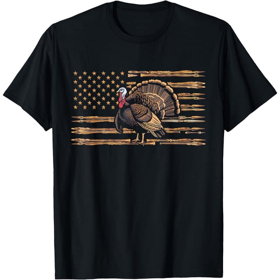 Turkey Hunting Graphic American Flag Tree Camouflage T-Shirt, Birthday Gift