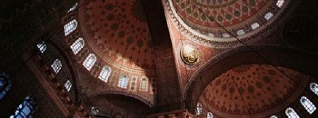 Turkey Istanbul Suleyman Mosque interior domes Canvas Art - Panoramic Images (15 x 6)