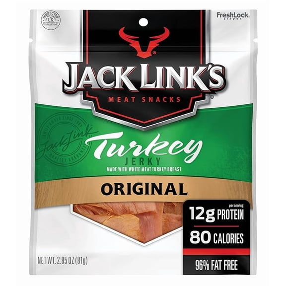 Turkey Jerky, Original Jerky Bag - Flavorful Snack, Ready to Eat Protein Snack with 12g of Protein and 80 Calories, Made with 100% Turkey, Keto Friendly, 2.85 Oz Pack of 1