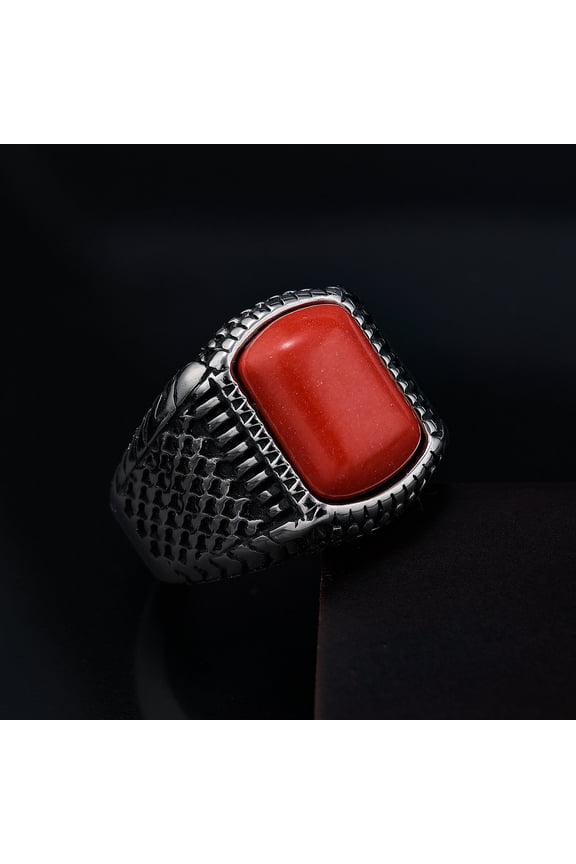 Turkey Jewelry Ring Men 14K White Gold Mens Rings Natural Agate Stone Vintage Cool Fashion