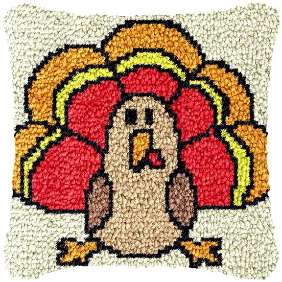 Turkey Latch Hook Kits Pillow DIY Rug Cushion Making Kits with preprinted Pattern Canvas Instruction Yarns and Latch Hooking Pillow Cover Easy to Start DIY Home Decor Kits 43x43cm