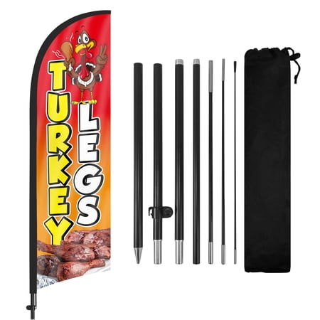 Turkey Legs Advertising Feather Flags Banner 8Ft, Swooper Flag with Pole and Ground Stake, Advertising Feather Flag Signs for Business