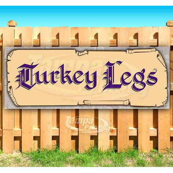 Turkey Legs Purple Text 13 oz Vinyl Banner With Metal Grommets