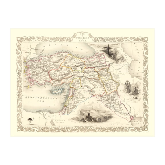Turkey Map, 1851 Vintage Map of Turkey History Wall Decor Gift, Old Turkey Map - 24" x 18" Unframed Print
