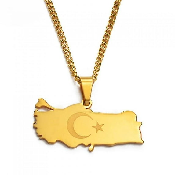 Turkey Map Flag Gold Color Silver Color Pendant Necklace For Women Men Turks Jewelry Patriotic WVJ E