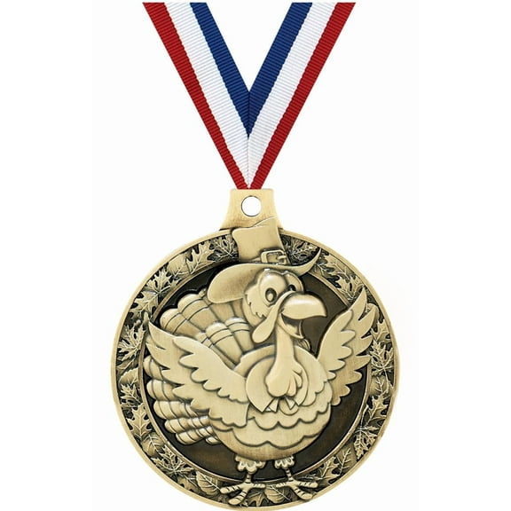 Turkey Medals, 2" Gold Diecast Turkey Medal Award 1 Pack