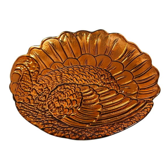 Cypress Home Metallic Copper Turkey 13 Inch Glass Platter