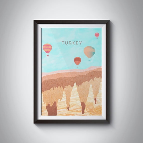Turkey Minimal Travel Poster, Cappadocia Travel Print, Fairy Chimneys, Hot Air Balloon, Göreme National Park, Monks Valley, Love Wall Art, Modern Wall Decor, 24x36 UNFRAMED