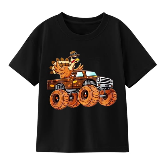 Turkey Monster Truck Thanksgiving T-Shirt for Boys, 100% Cotton
