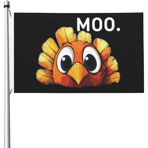 Turkey Moo Funny Thanksgiving Turkey 3x5 Double Sided Flag Fade Resistant Banner Polyester Flag with 2 Brass Grommets For Indoor Outdoor24