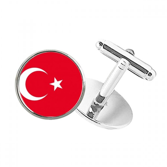 Turkey National Flag Asia Country Round Button Cuff Clip Stud Cufflinks
