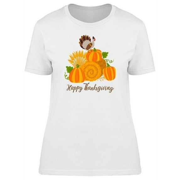 Turkey On Pumpkins Thanksgiving T-Shirt Women -Image by Shutterstock, Female Small