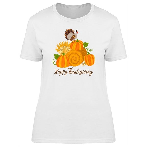 Turkey On Pumpkins Thanksgiving T-Shirt Women -Image by Shutterstock, Female x-Large