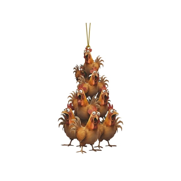 Turkey Ornament, 2D Flat 3.1 Inch Thin 0.0 Inch Funny Stacked Rooster Hanging Decor, 1 Pack Lightweight Pendant, for Christmas Tree Thanksgiving Day Holiday Party Home Window Wall Decorations