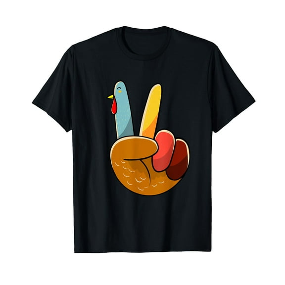Turkey Peace Hand Sign Thanksgiving Thankful Women Kids Girl T-Shirt