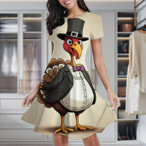 Turkey Pilgrim Costume Women's Classic Swing Skater Dress Casual Work Party Cocktail Dresses