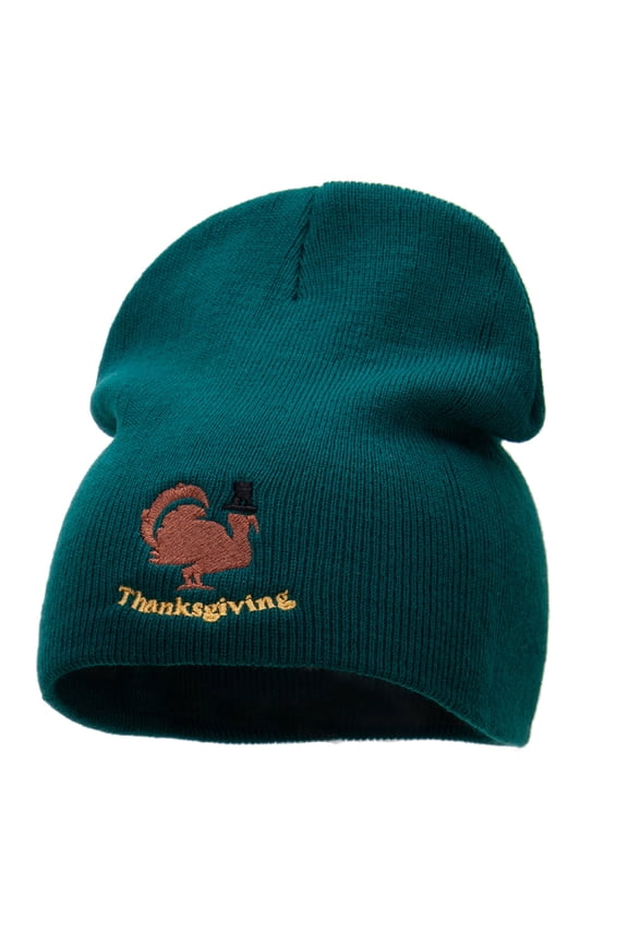 Turkey Pilgrim Embroidered Knitted Long Beanie - Dark Green OSFM