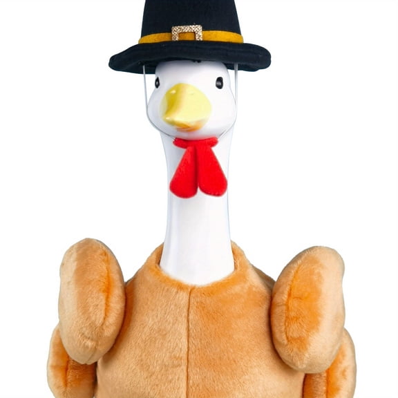 Turkey Porch Goose Costume for 23" Plastic/Cement Lawn Statue - Funny Thanksgiving Costume with Black Hat, Red Feathers and Gold Buckle, Brown Fabric Costume for Garden Yard Patio Decoration