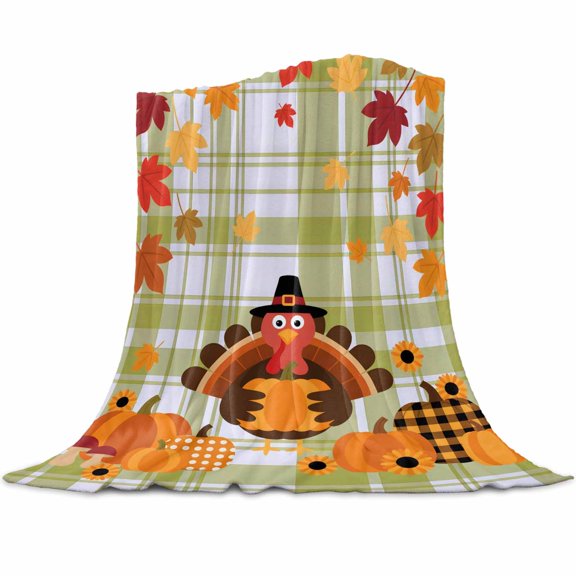 Turkey Pumpkin Flannel Blanket for Bed,Travel and Camping, Thanksgiving Sunflower Super Soft Cozy Blanket for All Seasons 30"x40"