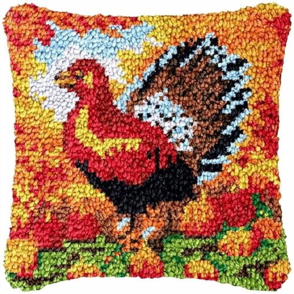 Turkey & Pumpkin Latch Hook Kits Pillow DIY Rug Cushion Making Kits with preprinted Pattern Canvas Instruction Yarns and Latch Hooking Pillow Cover Easy to Start DIY Home Decor Kits 43x43cm