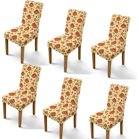 Turkey Pumpkin Thanksgiving Chair Covers Set of 6 Soft Spandex Removable Fall Chair Covers for Dining Chairs Stretchable Polyester Washable Parsons Chairs Slipcover for Restaurant Banquet