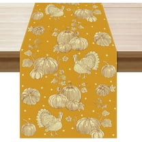 Turkey Pumpkin Thanksgiving Table Runner Cloth Burlap Fall Table Decoration for Home Kitchen Dining Dinner Indoor Holiday Farmhouse Decor 13.8x108 Inch