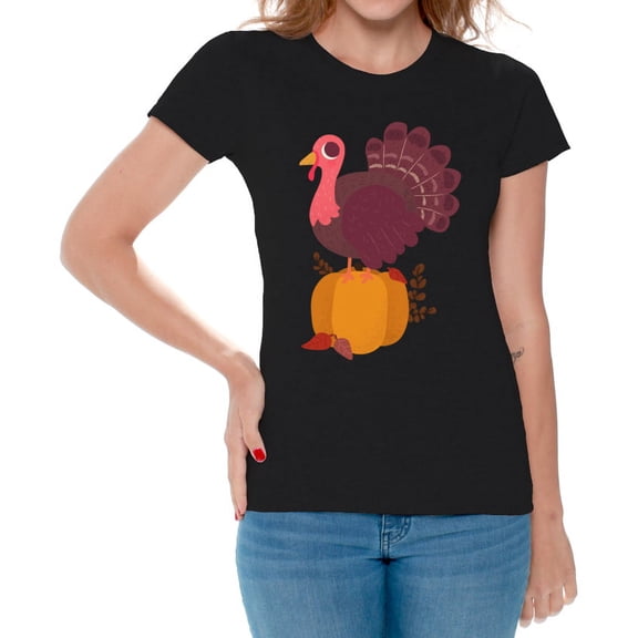 Turkey Pumpkin Women Shirt - S M L XL 2XL 3XL - Funny Thanksgiving Tshirts for Women Holiday Graphic Tee Gift
