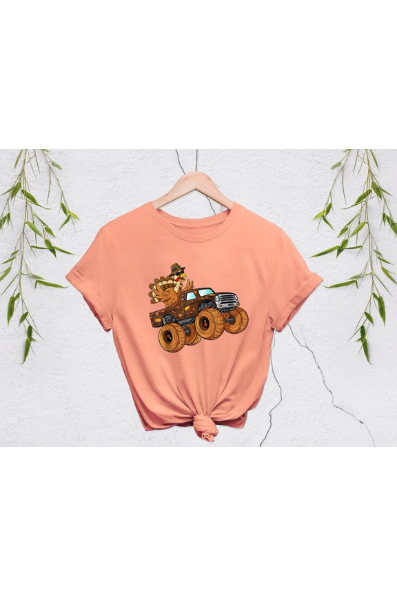 Turkey Riding Monster Truck Sweatshirt,Boys Thanksgiving Shirt,Fall For , Turkey Day Sweater,Thankful Hoodie, Autumn All Size S-5XL