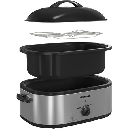 Turkey Roaster 20 Quart, Electric Roaster Oven with Self-Basting Lid, Removable Pan and Rack, Full-Range Temperature, Powerful 1450W Stainless Steel Roaster Oven, Silver