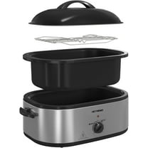 Turkey Roaster 20 Quart, Electric Roaster Oven with Self-Basting Lid, Removable Pan and Rack, Full-Range Temperature, Powerful 1450W Stainless Steel Roaster Oven, Silver