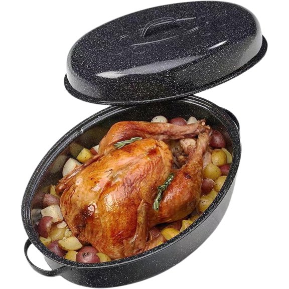 Turkey Roaster Pan Roasting Pan With Lid Enamel Carbon Steel Roaster Pot with Inner Diameter,18 Pound Large Capacity High Temperature Resistance Oval Cookware