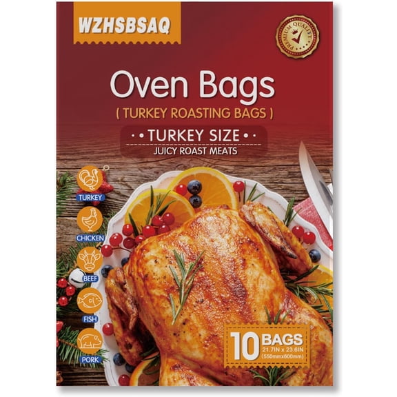 Turkey Roasting Bag - 21.7 inches x 23.6 inches, Large Oven Turkey Cooking Bag, Juice Lock Design, Delicious Turkey - Microwave Safe, Thanksgiving and Christmas Essential (10-Pack)