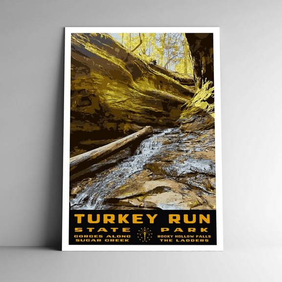 Turkey Run Indiana State Park Vintage Travel Poster / Postcard WPA Style Retro Art Print