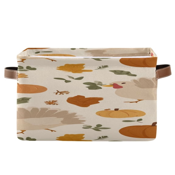 Turkey Run Pumpkin Leaves Thanksgiving Cartoon Square Storage Bins with Handles Collapsible Containing Box 1 Pack