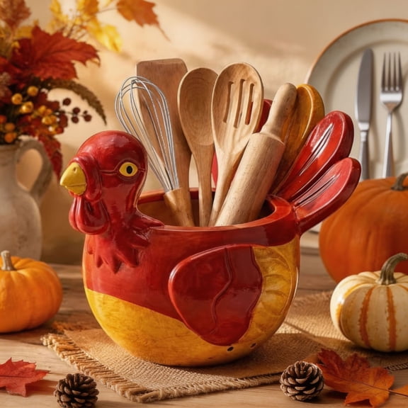 Turkey Shaped Ceramic Planter Pot, Hand Painted Thanksgiving Turkey Figurine Flower Pot, Decorative Container for Succulent Indoor Tabletop Thanksgiving Home Decor