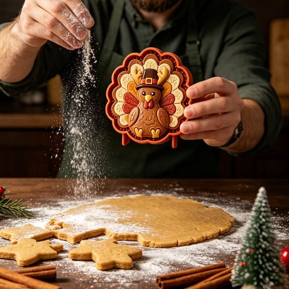 Turkey Shaped Cookie Cutter Mold, 3D Plastic Embossed Cookie Press Mould for Baking Homemade Biscuit Pastry for Holiday Party Kitchen Diy Baking Project