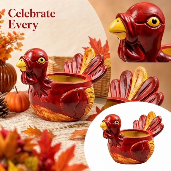 Turkey Shaped Decorative Planter Holder Fall Harvest Ceramic Tabletop Decor for Home Thanksgiving Gift 7 Inch 1 Piece