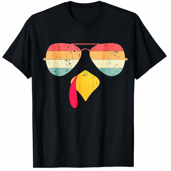 Turkey Shirt, Retro Sunglasses Turkey Face Thanksgiving Graphic T-Shirt