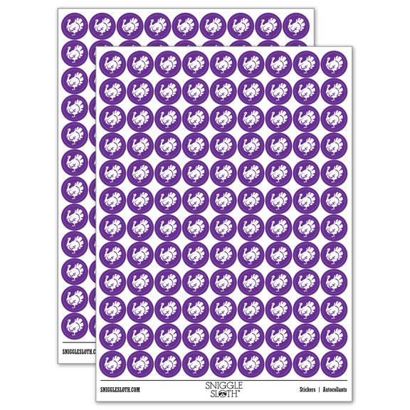 Turkey Silhouette Thanksgiving 200+ Round Stickers - Purple - Gloss Finish - 0.50" Size