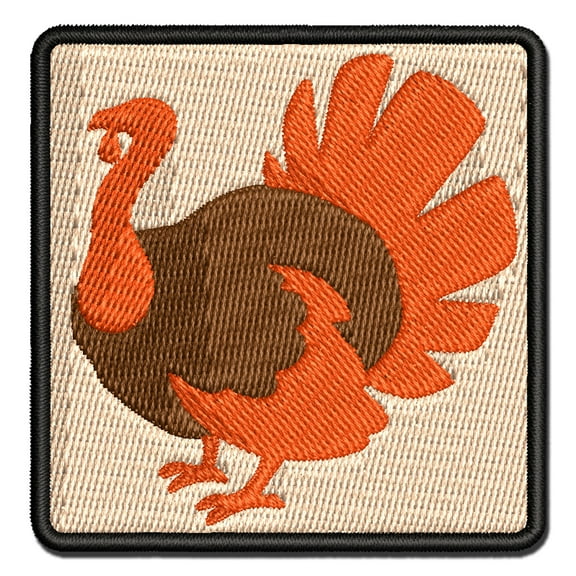 Turkey Silhouette Thanksgiving Applique Multi-Color Embroidered Iron-On Patch - 2.0 Inch Mini