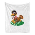 thumbnail image 1 of Turkey Soft Flannel Fleece Blanket, American Football Playing Funny Bird and Thanksgiving Day Celebrations Theme Pigskin, Cozy Plush for Indoor and Outdoor Use, 50" x 70", Multicolor, by Ambesonne, 1 of 5